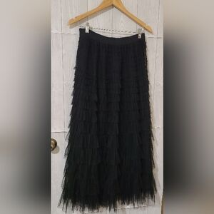Black Ruffled Tulle Maxi Skirt - 36.5 Length